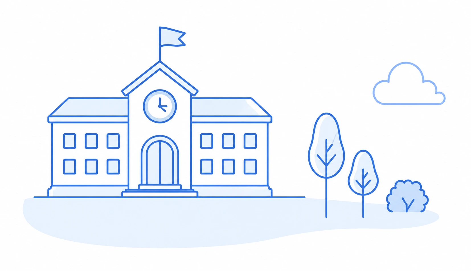 Illustration of a primary school building with trees